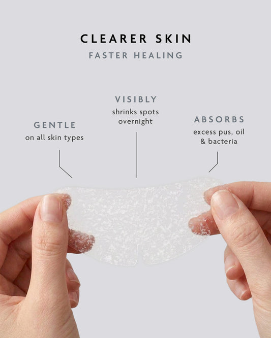 Contoured hydrocolloid chin patch that flattens breakouts, held in two hands