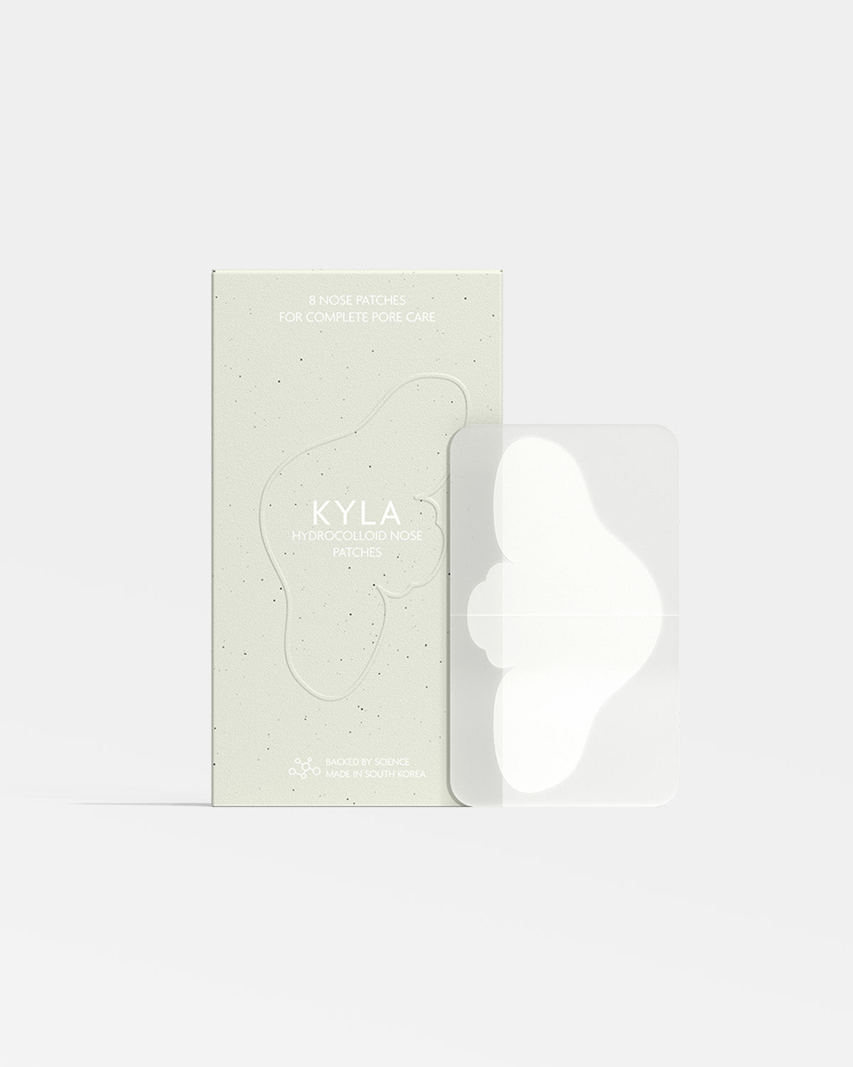 KYLA hydrocolloid nose patches box with one clear nose-shaped patch