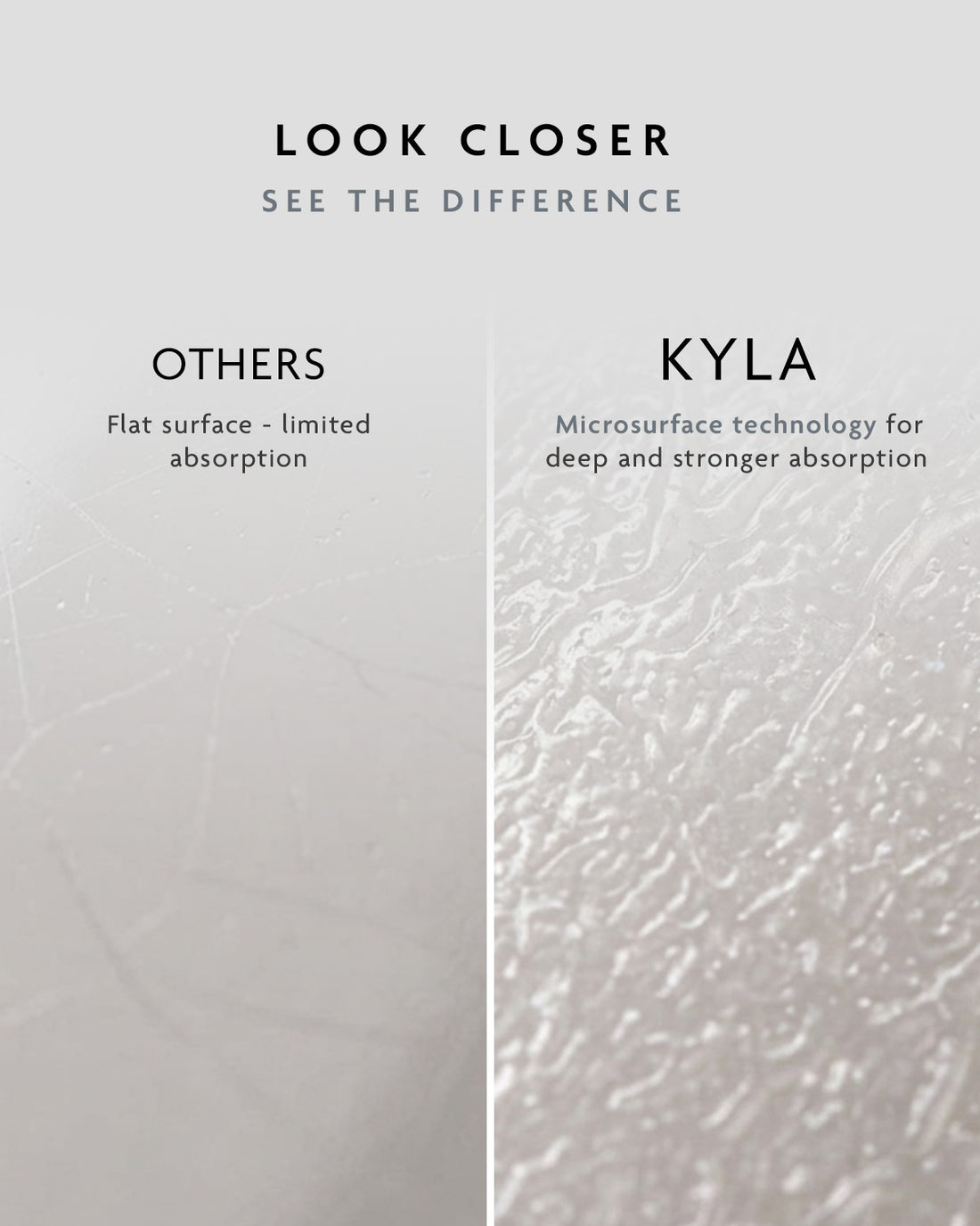 KYLA microsurface chin patch versus a flat patch, shown up close