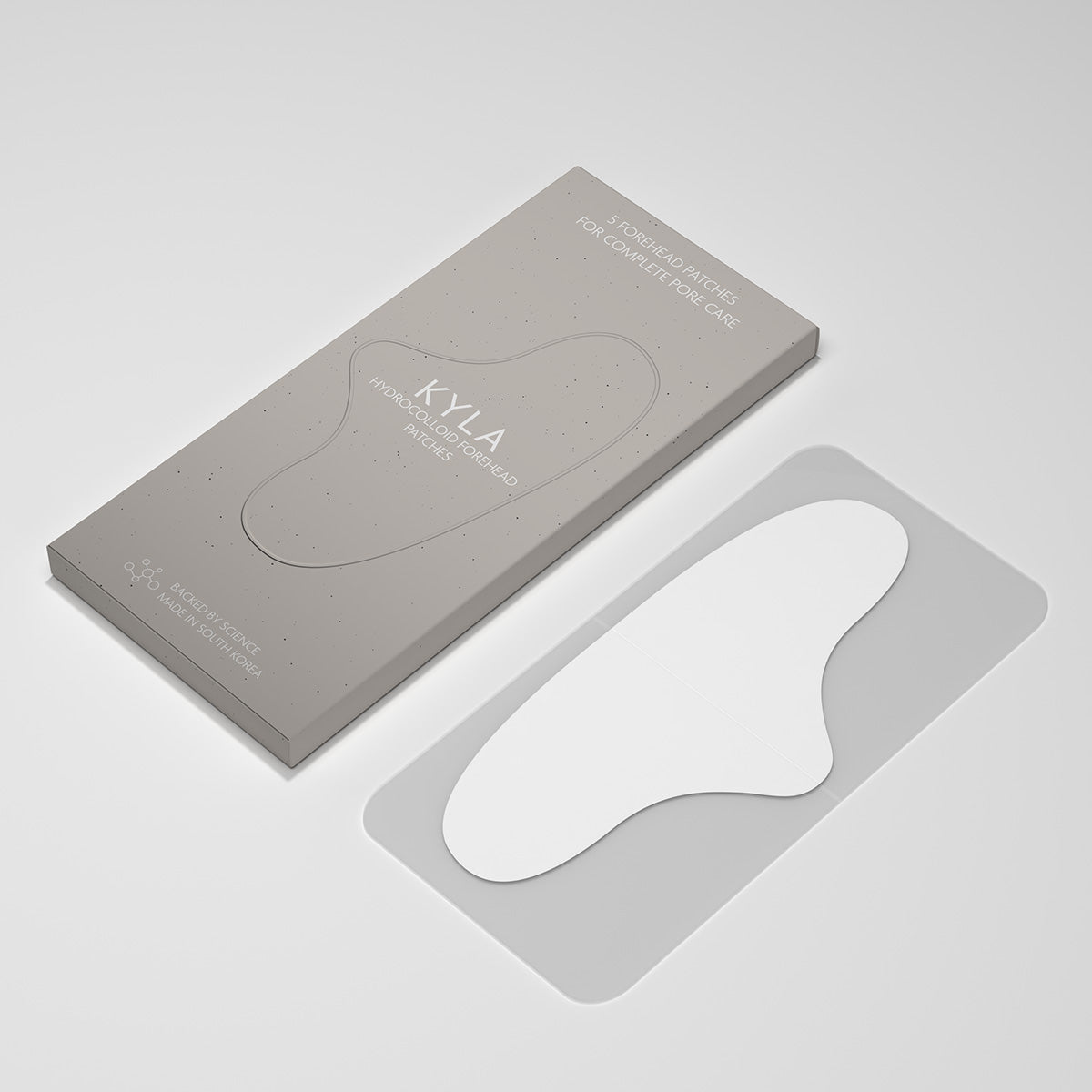 KYLA hydrocolloid forehead patches shown with the product packaging