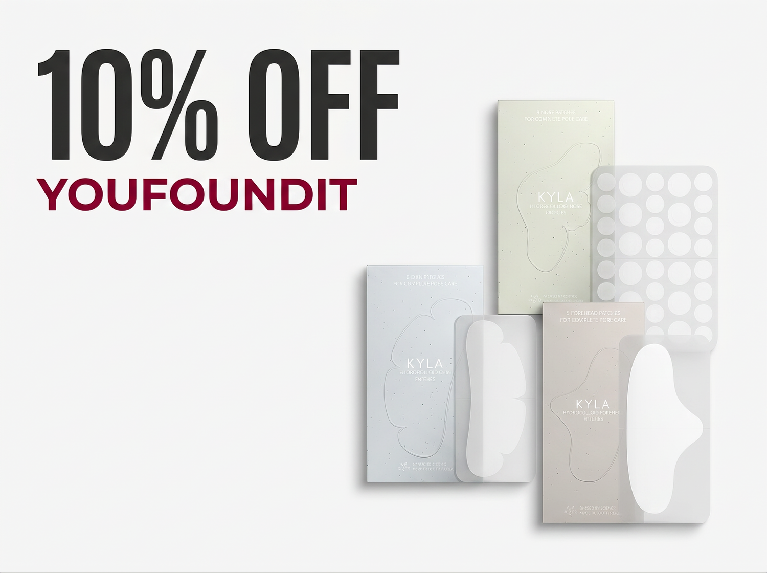 10% off promotional banner with the discount code YOUFOUNDIT and all four KYLA patch types